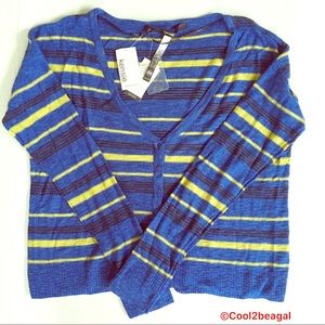 Kensie relaxed fit stripe blue cardigan sweater Medium